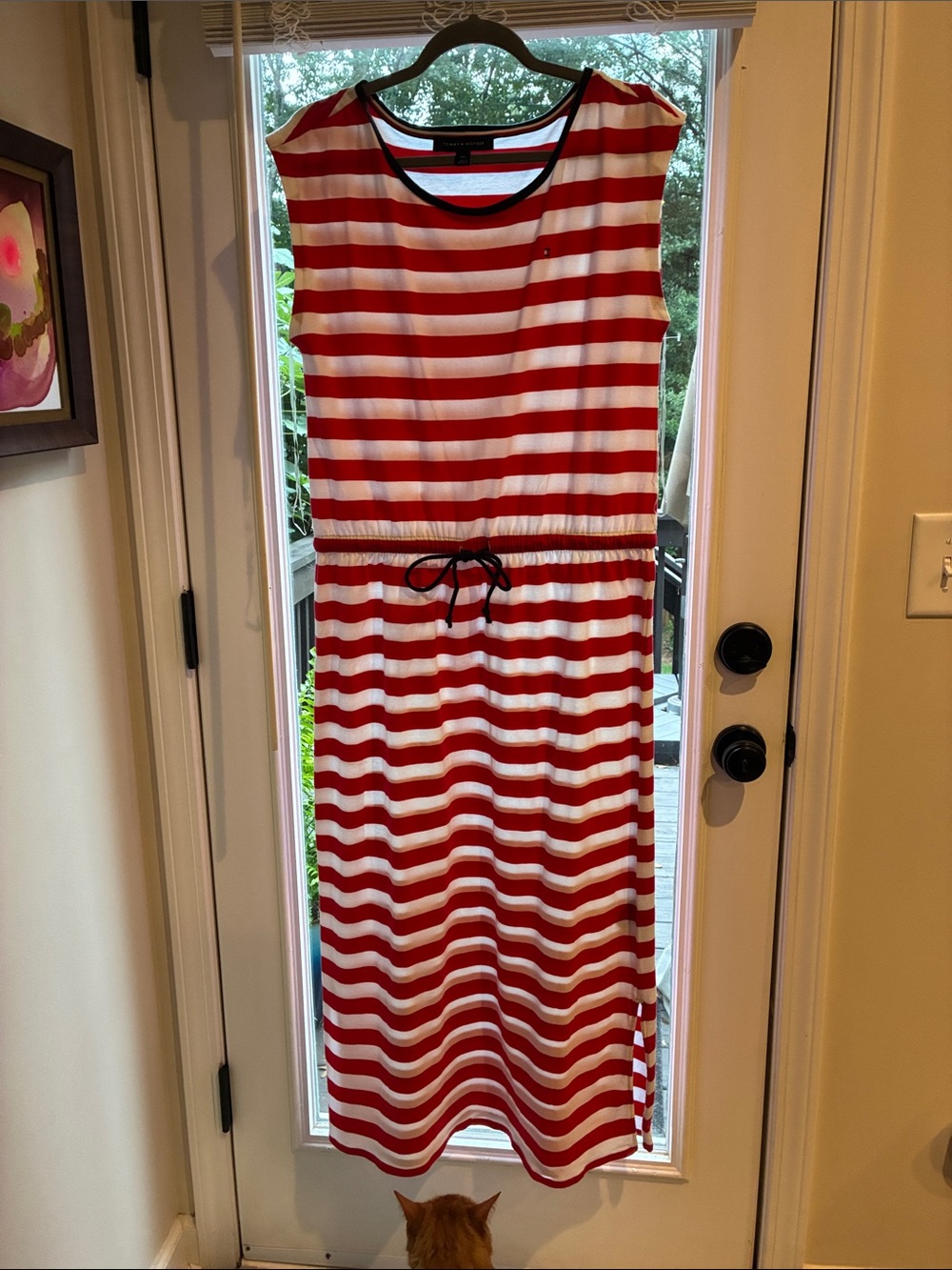 Tommy Hilfiger sleeveless red and white horizontal striped midi/maxi dress